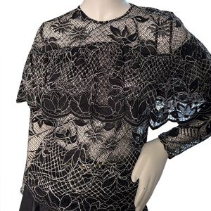 Zara Romantic Black Lace Overlay Blouse Sheer Floral Statement Top Size Small